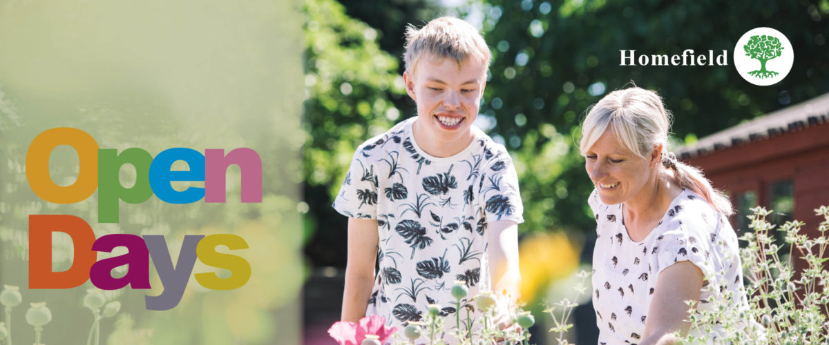 Open Days graphic showing student and tutor admiring plants at horticulture