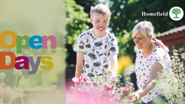 Open Days graphic showing student and tutor admiring plants at horticulture